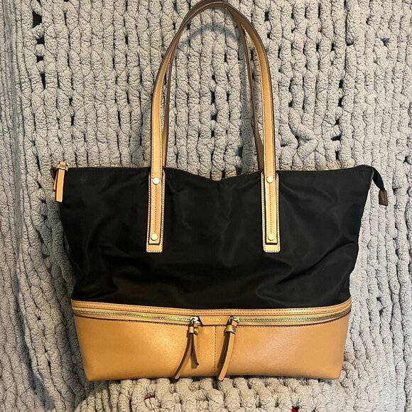 Tutilo New York Handbags - Tutilo Black with Tan Trim New York Travel Tote Bag Work & Weekend